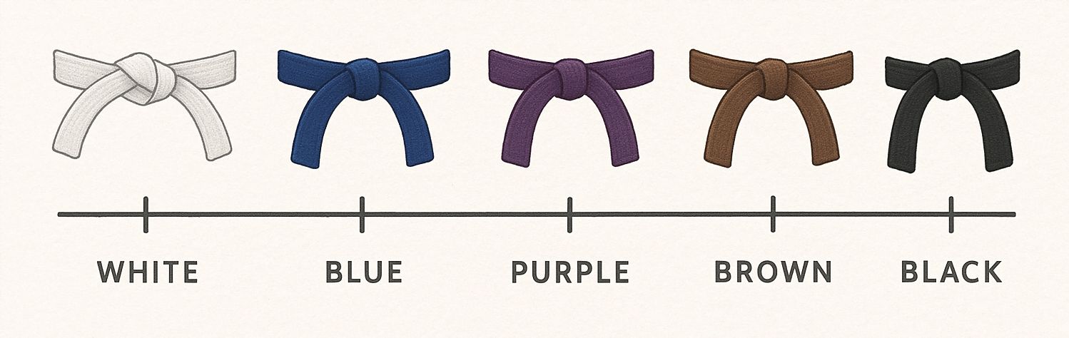 BJJ Belt Progression: White, Blue, Purple, Brown, Black