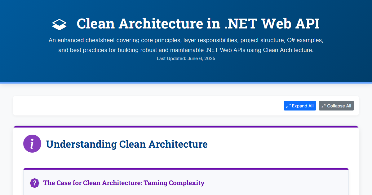 Preview for Clean Architecture in .NET Web API: Comprehensive Cheatsheet