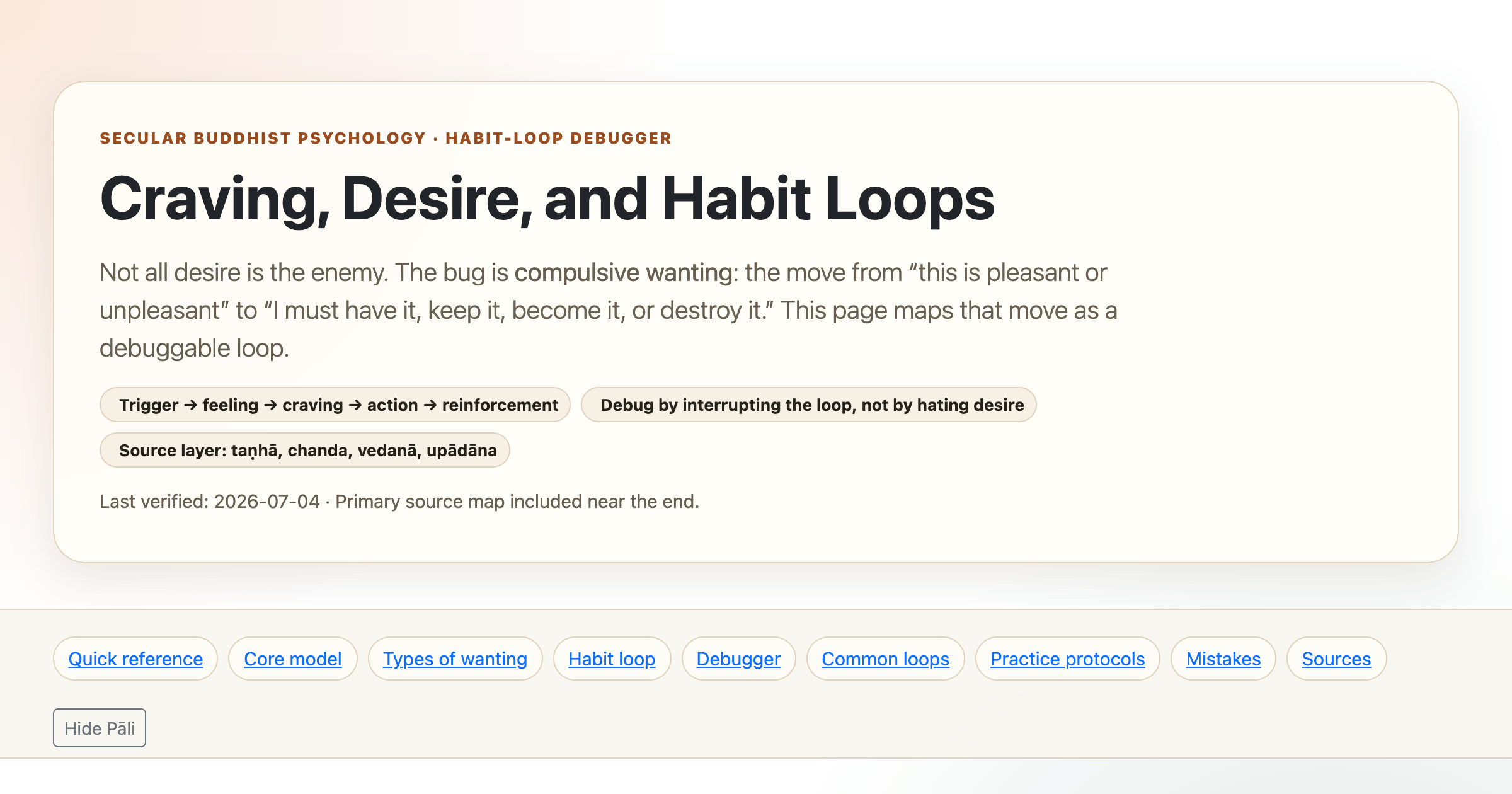 Preview for Craving, Desire, and Habit Loops: A Secular Debugger | David Veksler Cheatsheets