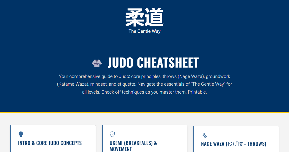 Preview for Judo Cheatsheet: Ultimate Guide to Throws, Groundwork & Principles (Printable & Trackable)