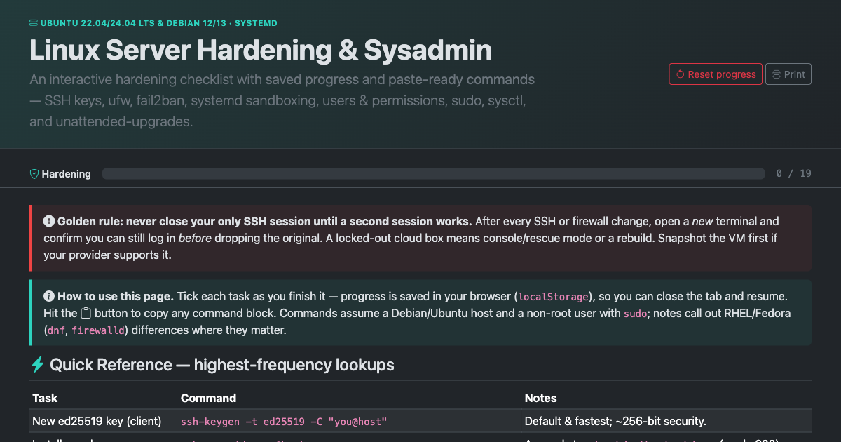 Preview for Linux Server Hardening & Sysadmin: Interactive Checklist + Paste-Ready Commands