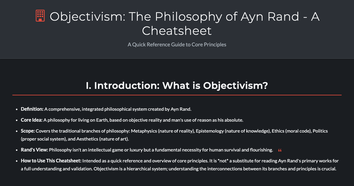Preview for Objectivism: The Philosophy of Ayn Rand - A Cheatsheet