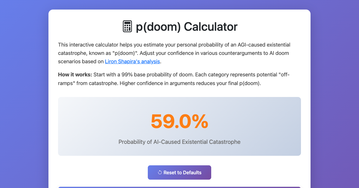 Preview for p(doom) Calculator: AI Existential Risk Assessment Tool