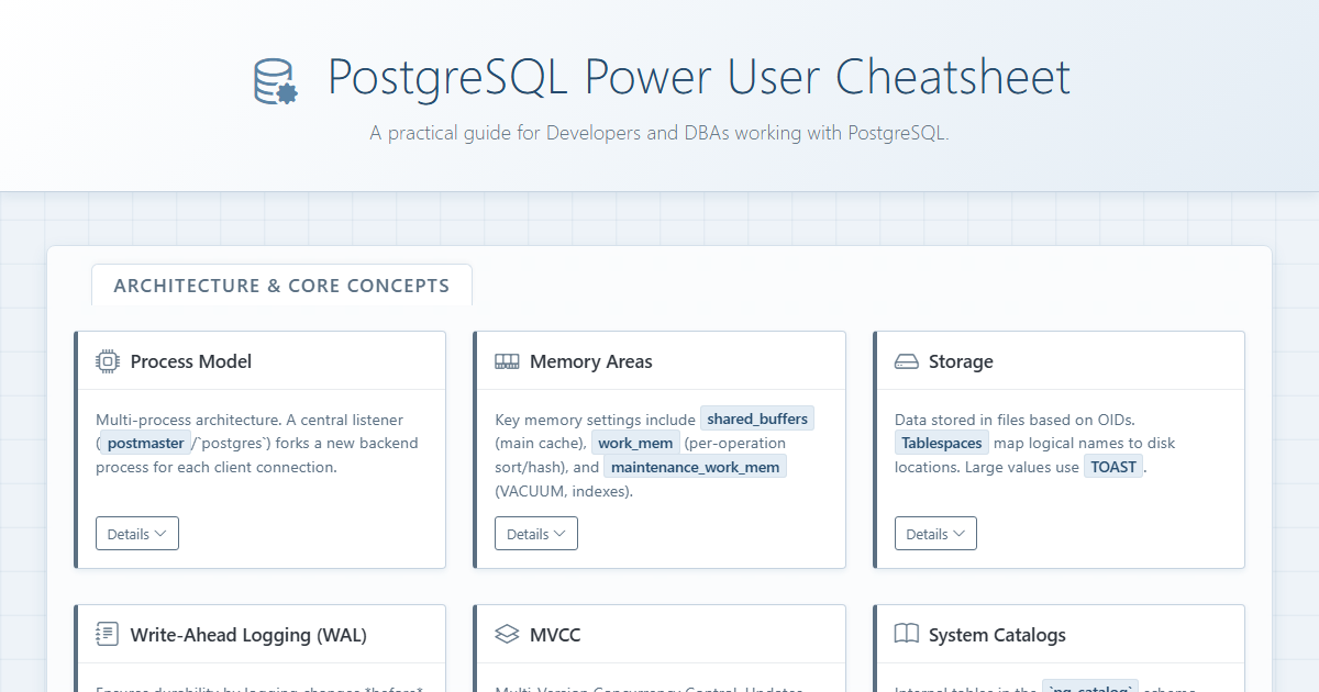 Preview for PostgreSQL Power User Cheatsheet - Advanced Guide for DBAs & Developers