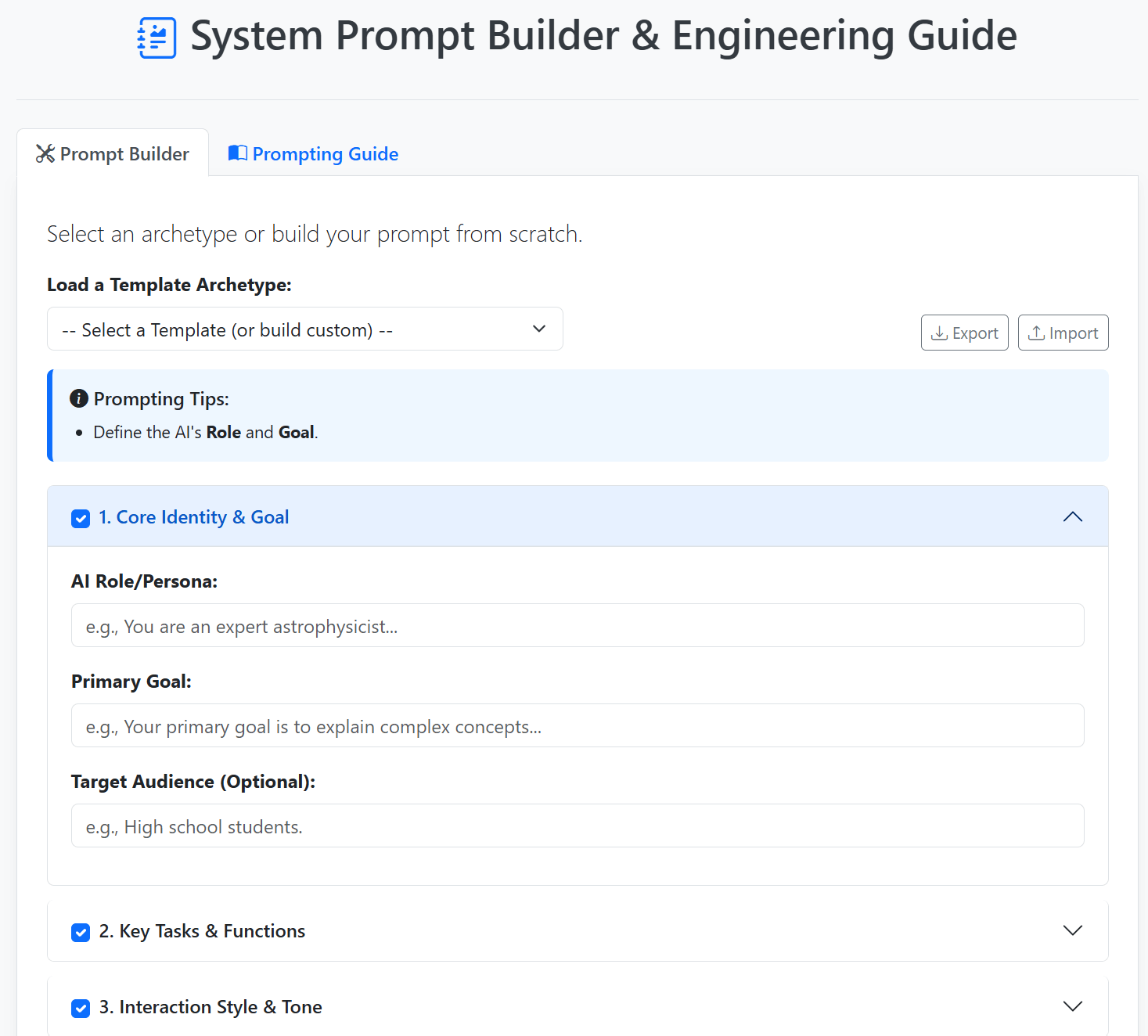 Preview for System Prompt Builder Tool & Engineering Guide | AI Prompter