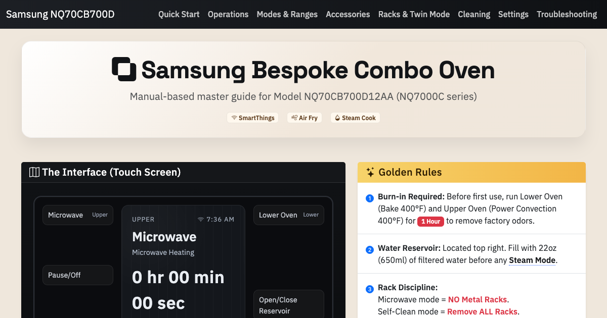 Preview for Samsung Bespoke Wall Oven (NQ70CB700D12AA) Master Guide