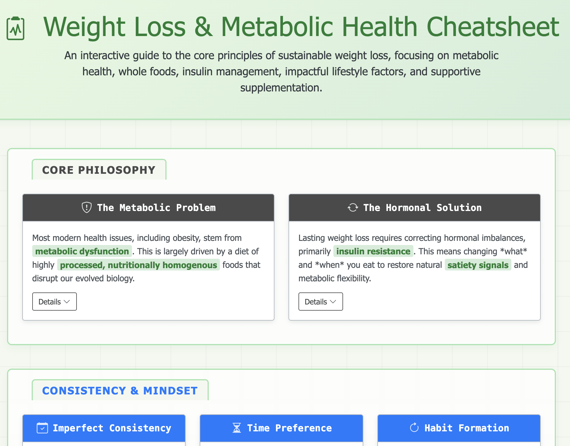 Preview for Weight Loss & Metabolic Health Cheatsheet - Principles for Success